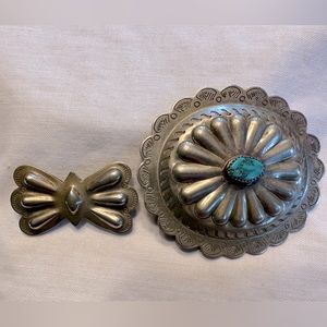 Native American hand-stamped Nickel Silver Concho Belt pieces with Turquoise